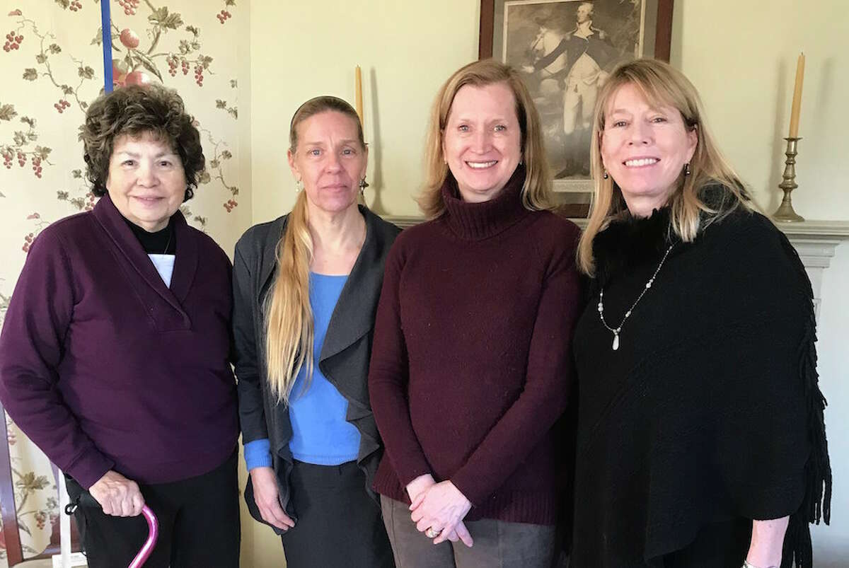 Drum Hill chapter members, from left, Doris Noonan, Laura Stabell, Mary Bendix, and Lee Ann Schneider visited Trumbull House. — Contributed photo