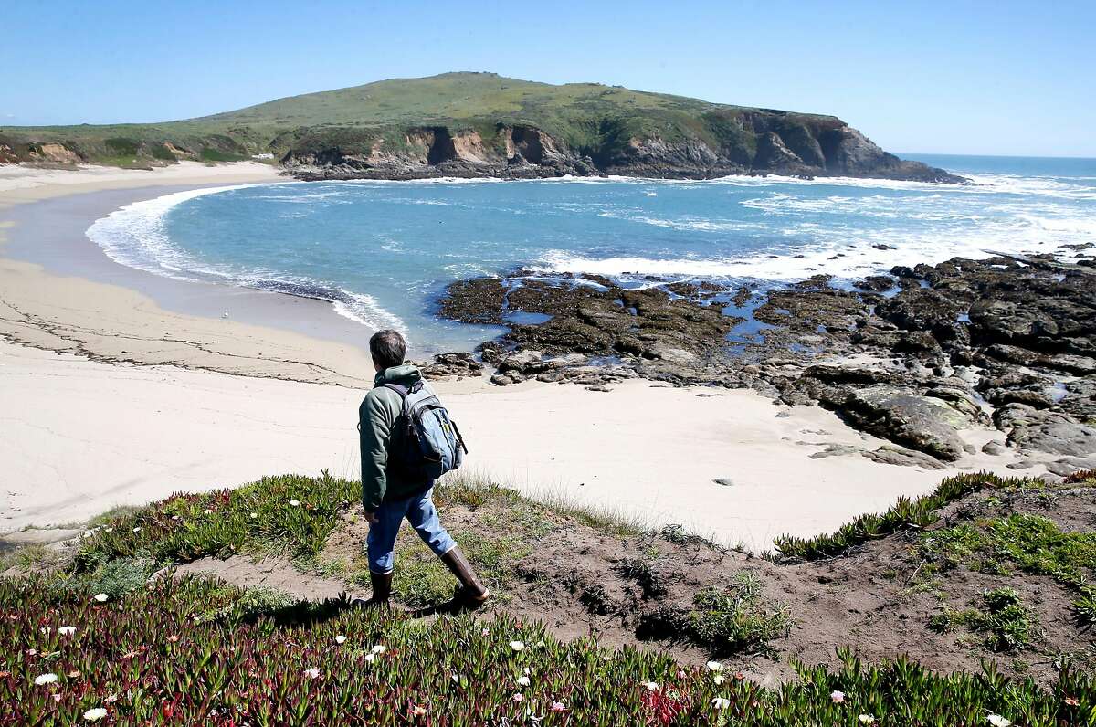 Marine biologist Eric Sanford hikes down to Horseshoe Cove to study tide pools at the UC Davis Bodega Marine Laboratory in Bodega Bay, Calif. on Wednesday, April 17, 2019. Sanford's research is examining the impacts that climate change is having within intertidal zones.