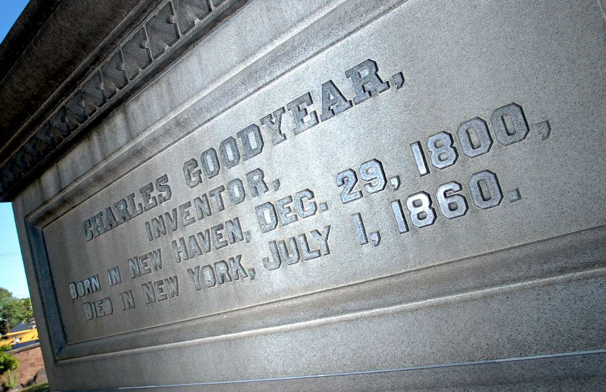 Many of New Haven’s well-known residents are buried at the Grove Street Cemetery. In this file photo, the grave marker of Charles Goodyear.