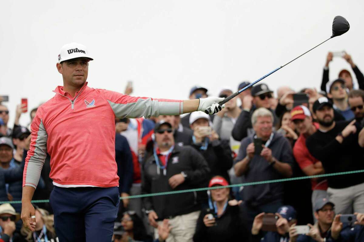 Gary Woodland watches his tee shot on the ninth hole during the final round of the U.S. Open Championship golf tournament Sunday, June 16, 2019, in Pebble Beach, Calif.