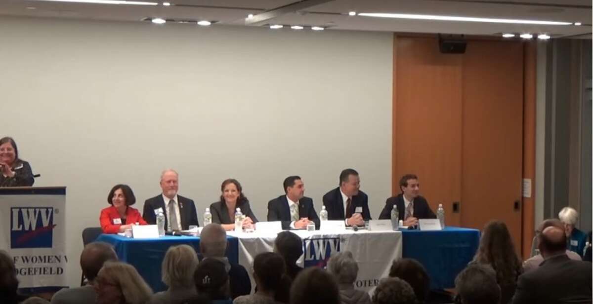 Last Tuesday's Ridgefield League of Women Voters debate featured six candidates running for office in the 2018 election. State Rep. Michael Ferguson, middle right, is facing Democratic challenger Ken Gucker, second from the left, for the 138th District seat in the state House of Representatives which covers northern Ridgefield. 