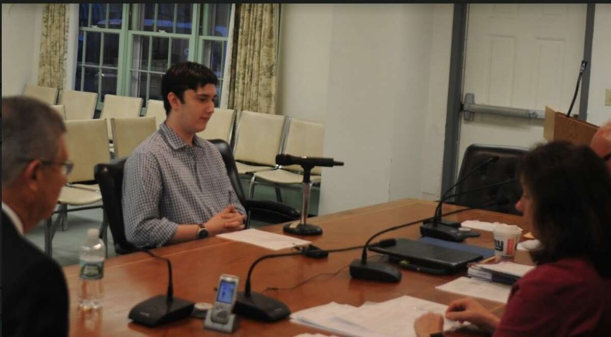 Peter Gutstein speaks to the Board of Selectmen on Sept. 26. Gutstein, a 16-year-old Ridgefield resident who attends St. Luke's School in New Canaan, is the newest member of the town's Youth Commission. - Macklin Reid photo