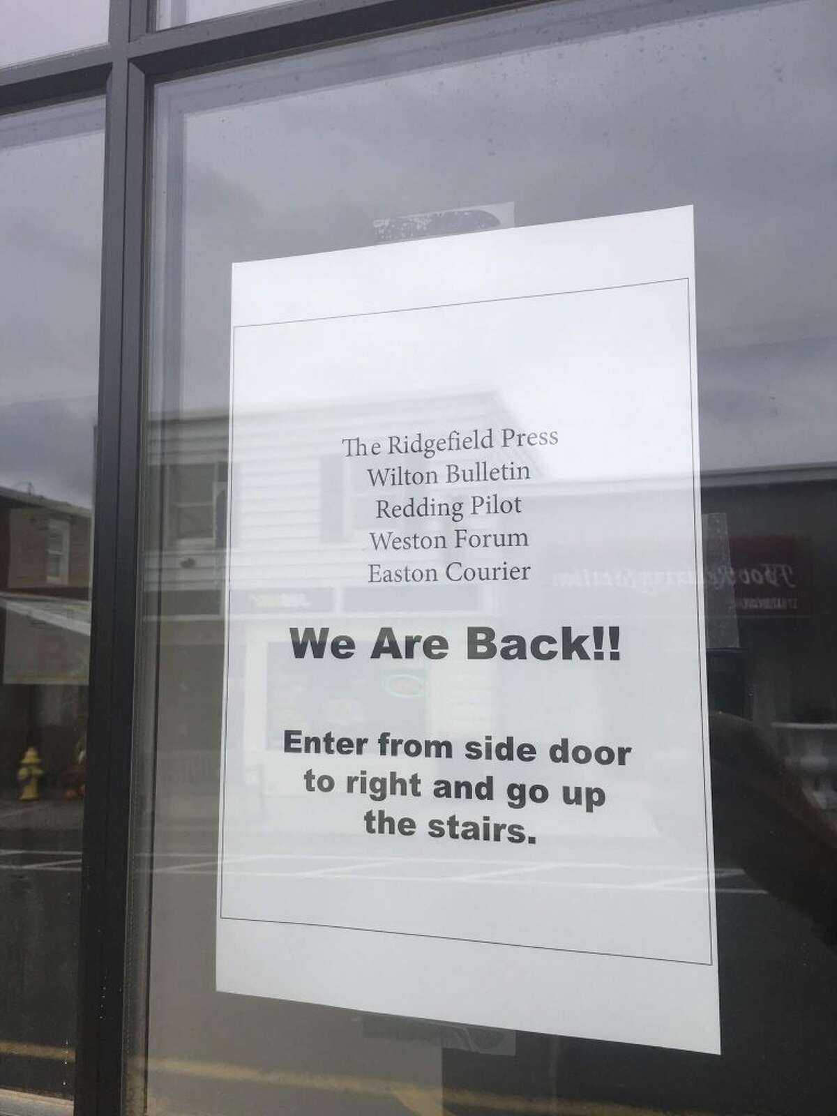 After first-floor construction this summer, The Ridgefield Press office on Bailey Avenue is open. The staff is located on the second floor of the building. Guests are urged to use the building's side entrance.