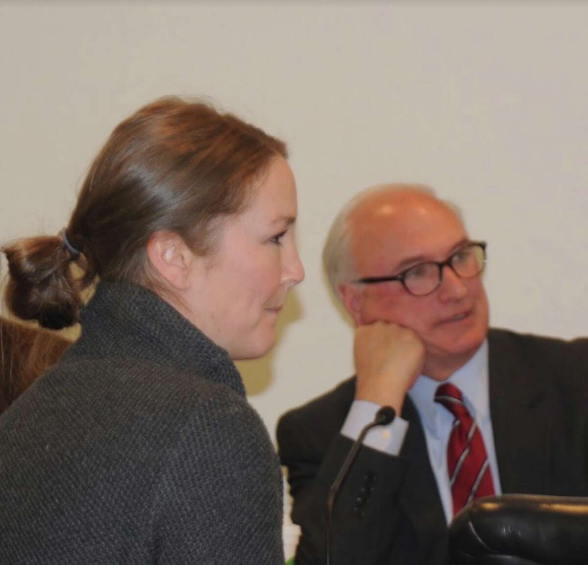 Erica Ippoliti was appointed the Prevention Council at the Nov. 28 selectmen's meeting. Behind is First Selectman Rudy Marconi. - Macklin Reid photo.