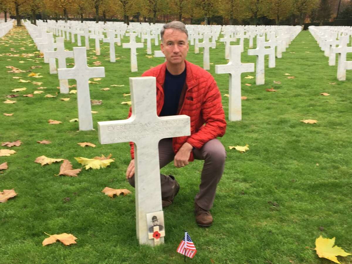 Ridgefielder Keith Miller visited the memorial grave Everett Seymour in Oise-Aisne Cemetery in November. Seymour, who was killed in battle near Meurcy Farm, rests with 6,000 other Americans. Ridgefield's American Legion Post is named after Seymour.