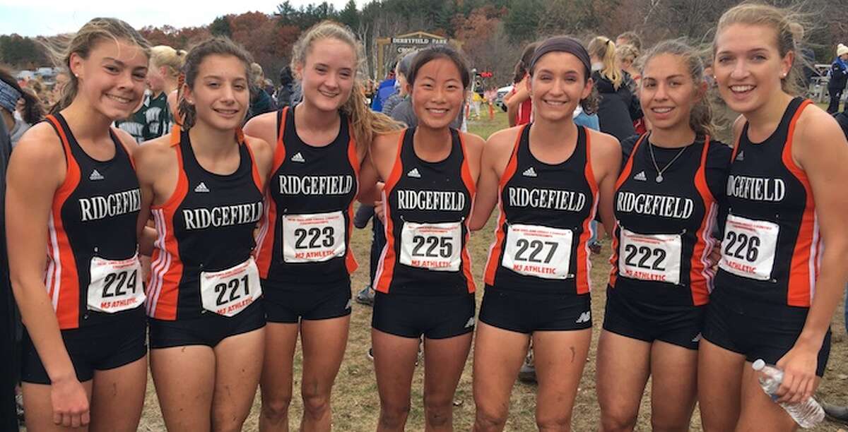 Rory McGrath, Elizabeth DeMassa, Katie Langis, Samantha McLemore, Gabby Viggiano, Elizabeth Jasminski, and Tess Pisanelli competed for Ridgefield at Saturday's New England cross country championships in New Hampshire. The Tigers finished sixth in the team standings.