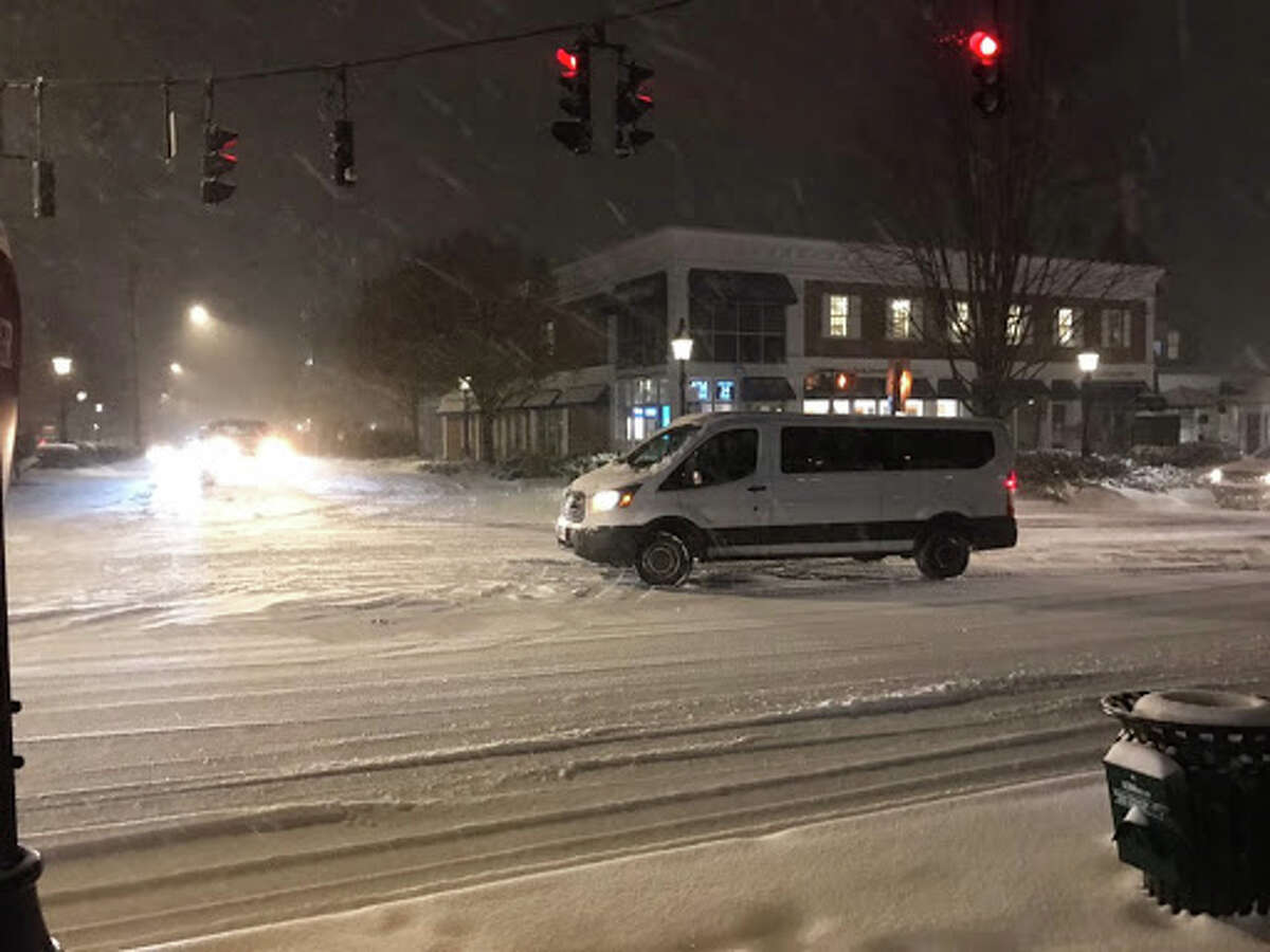 Main Street in Ridgefield was covered in snow Thursday, Nov. 15. — Ian Murren photo