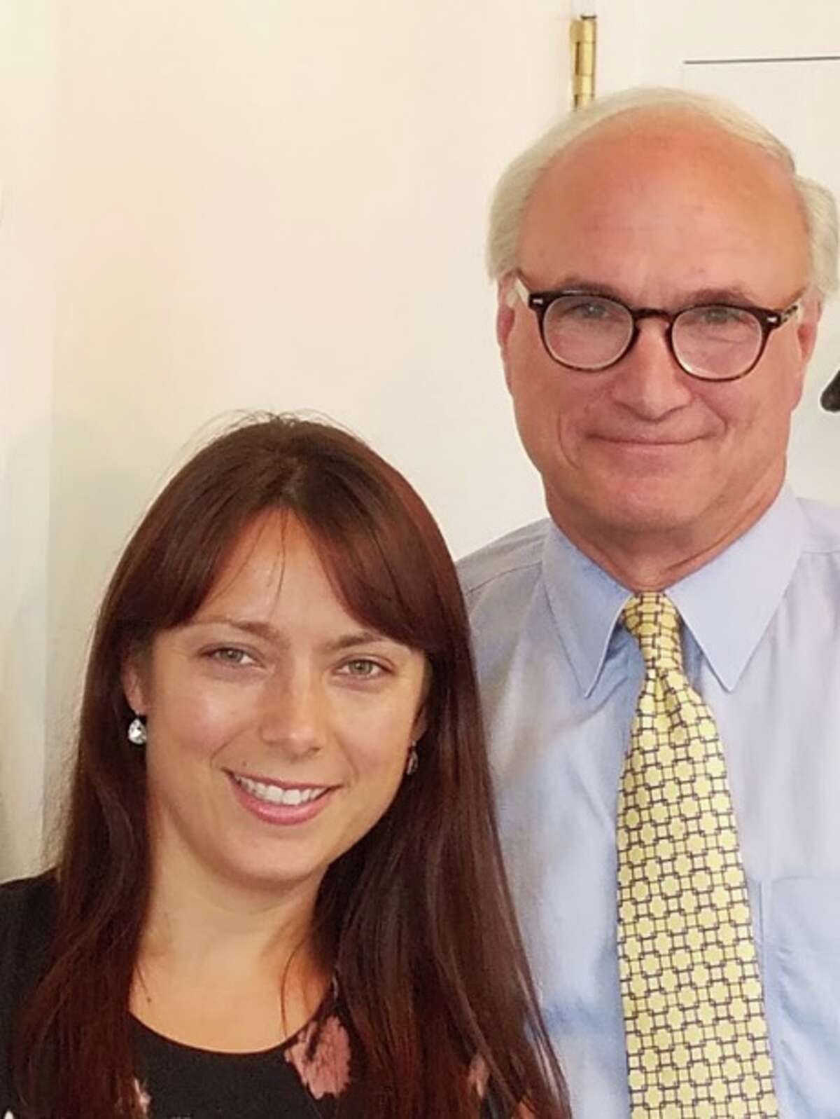 First selectman's office administrator Amy Escribano and First Selectman Rudy Marconi posed together for a photo on Monday, Sept. 17 - Escribano's first day on her new job. - Macklin Reid photo