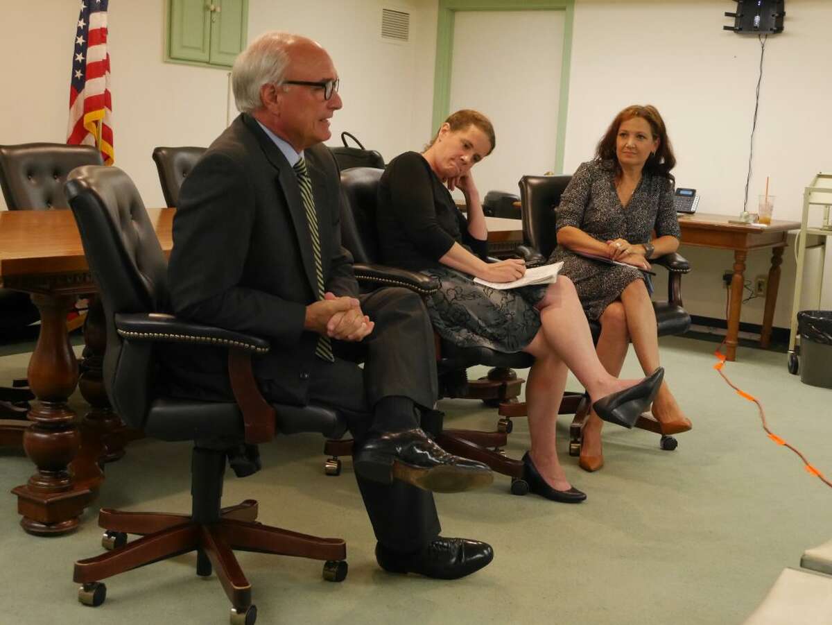 From left to right: First Selectman Rudy Marconi, Katherine McGerald, and Aimee Berger-Girvalo, the Democratic nominee to represent Ridgefield's 111th district in the state House of Representatives. — Peter Yankowski photo