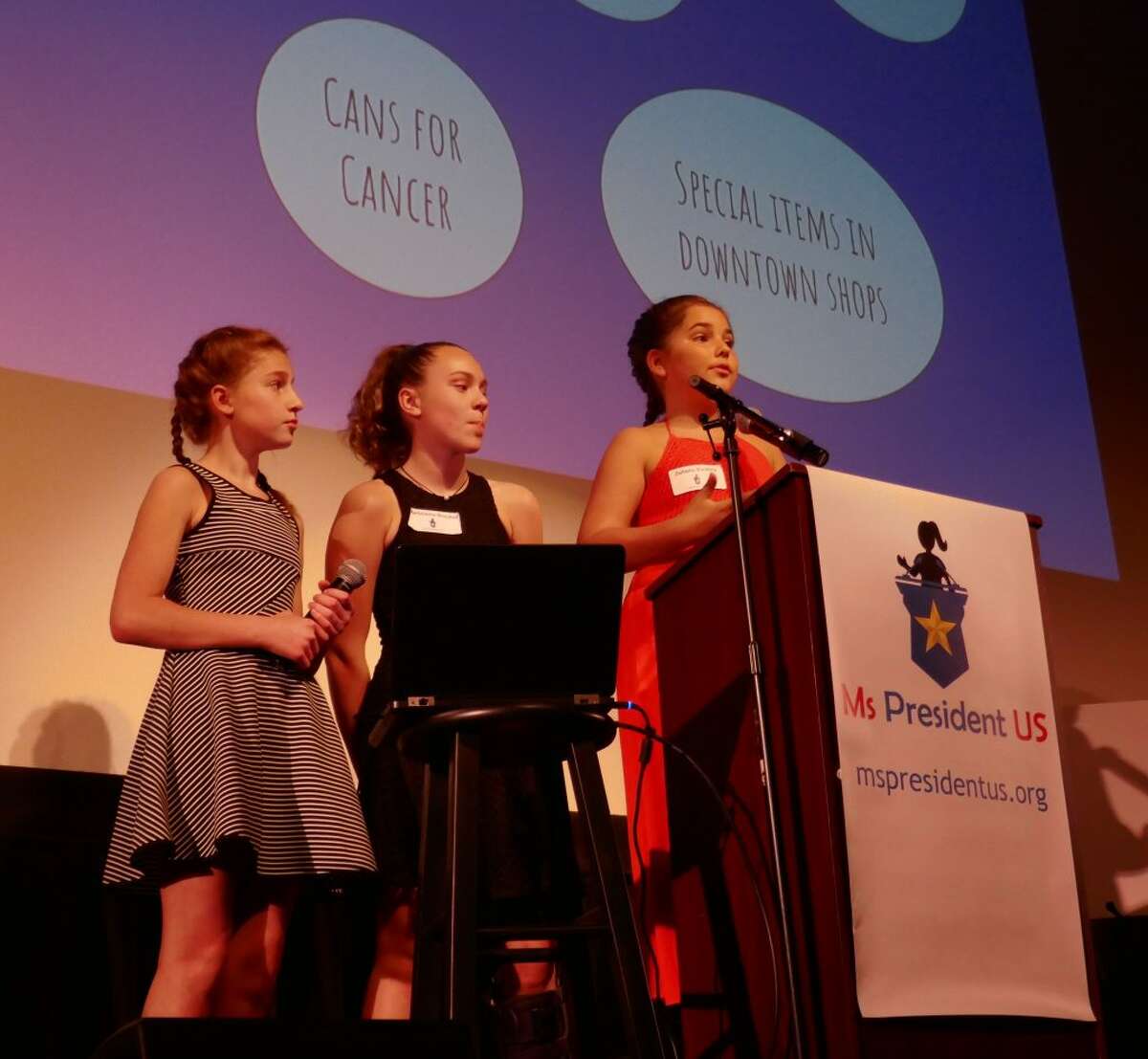 Avery Maddie and Julianna give speeches during last year's Ms President US election.