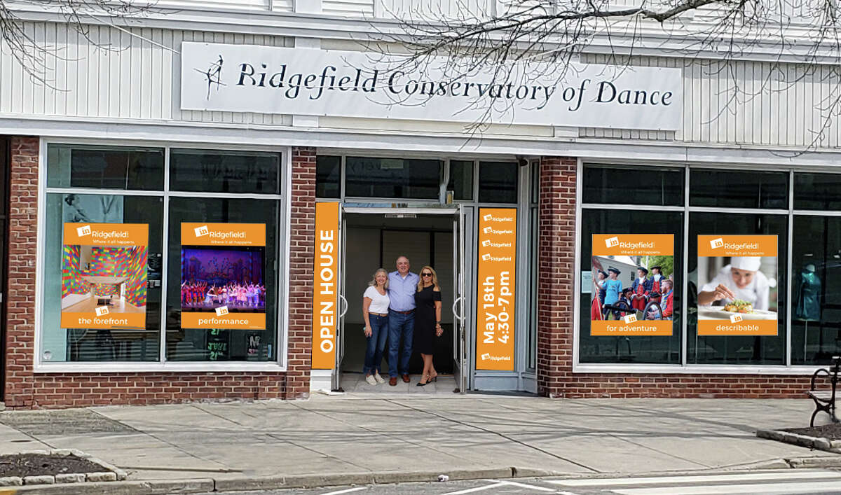 Wayne Addessi with Cathy Savoca and Suzanne Brennan after putting up inRidgefield posters at the Ridgefield Conservatory of Dance last summer.
