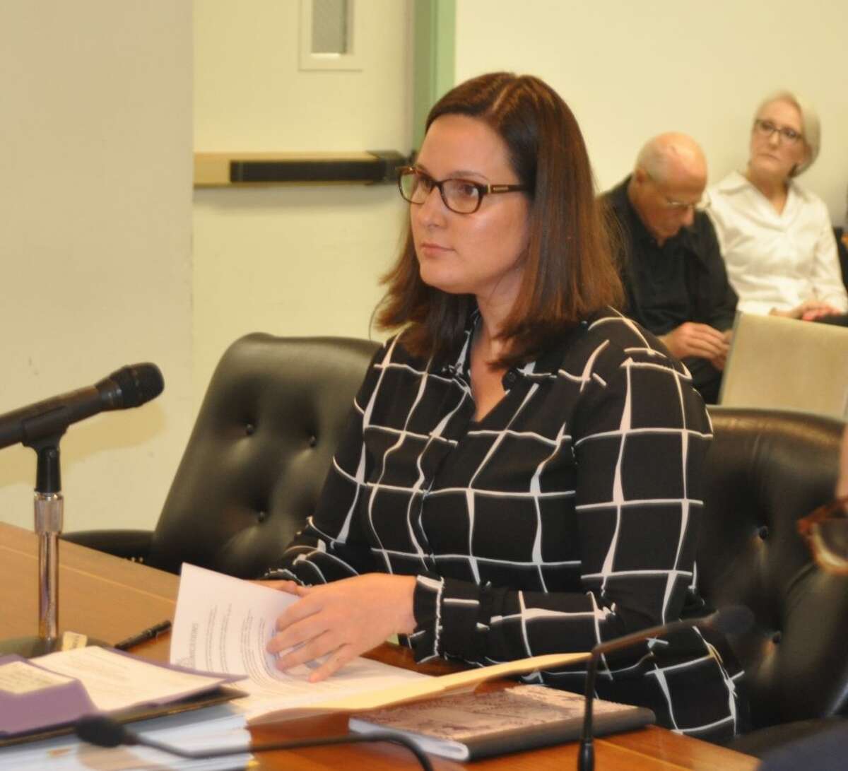 Emily Pambianchi of Social Graces Communications spoke to the selectmen at their Aug. 13 meeting. — Macklin Reid photo