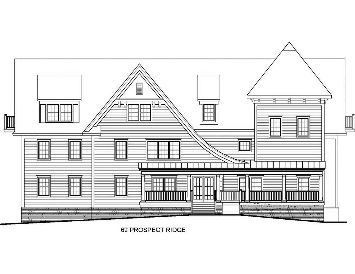 The building proposed at 62 Prospect Ridge Road would show this long eastern facade looking across the street toward the ball fields and dog park. — H&R Design drawing