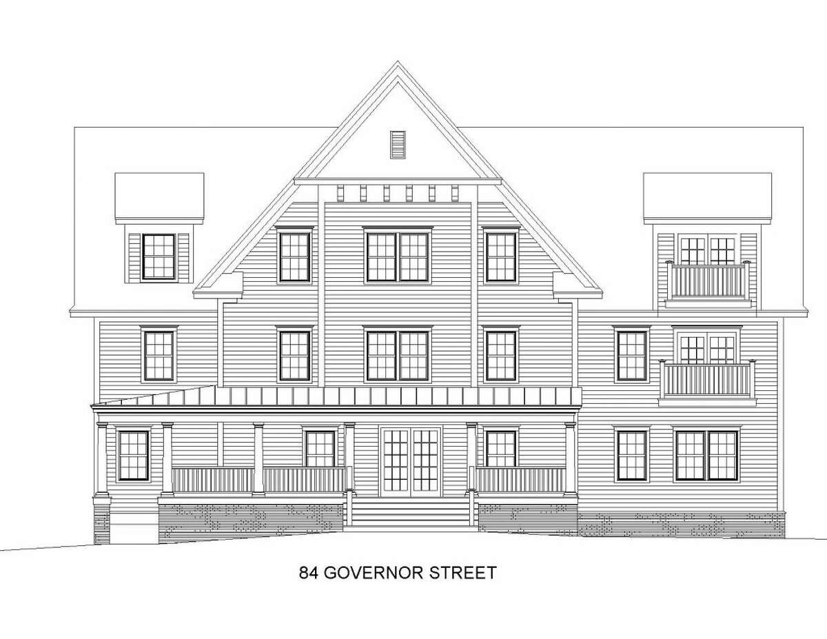 The building proposed at 84 Governor Street would have its short gable-end facing the street, between two similarly designed apartment buildings developer Steve Zemo already has on Governor Street.