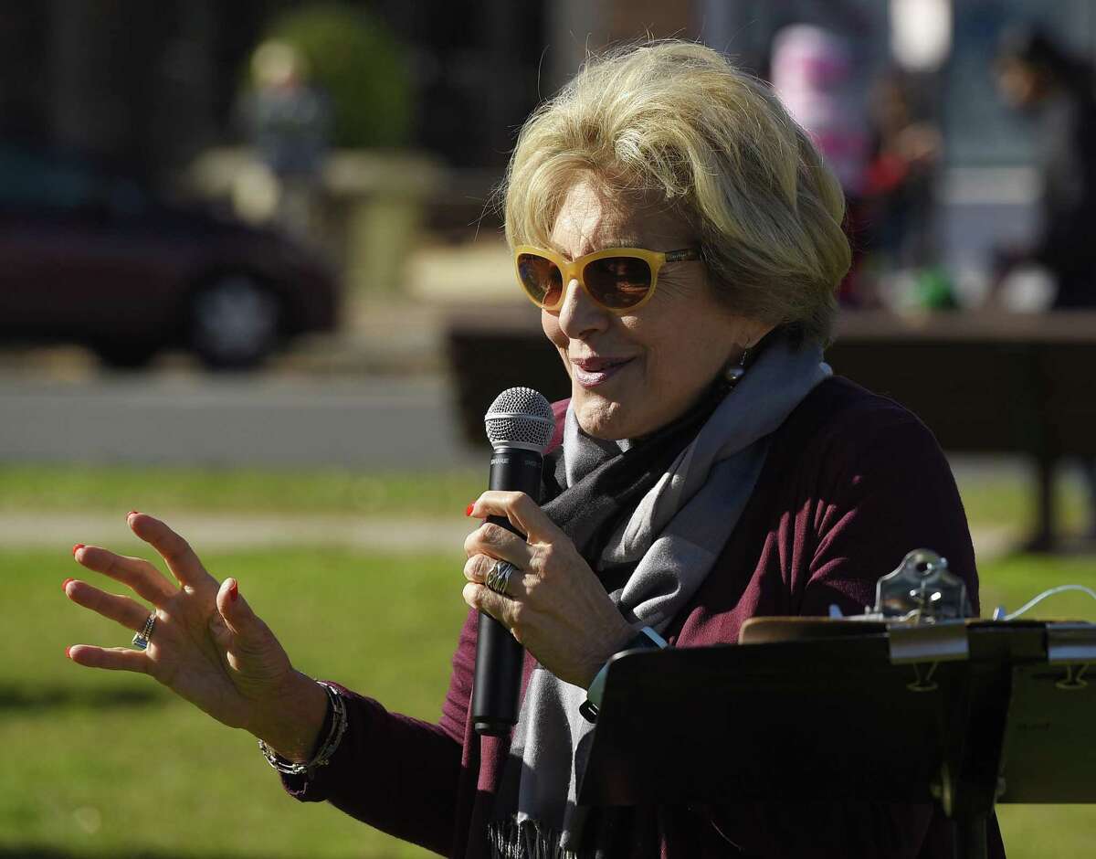 Stamford Downtown President Sandy Goldstein speaks at the 2018 Stamford Downtown Parade Spectacular training session at Latham Park in Stamford, Conn. Thursday, Nov. 8, 2018. Goldstein is retiring from her position as president of the Stamford Downtown Special Services District after 26 years, effective Dec. 31.