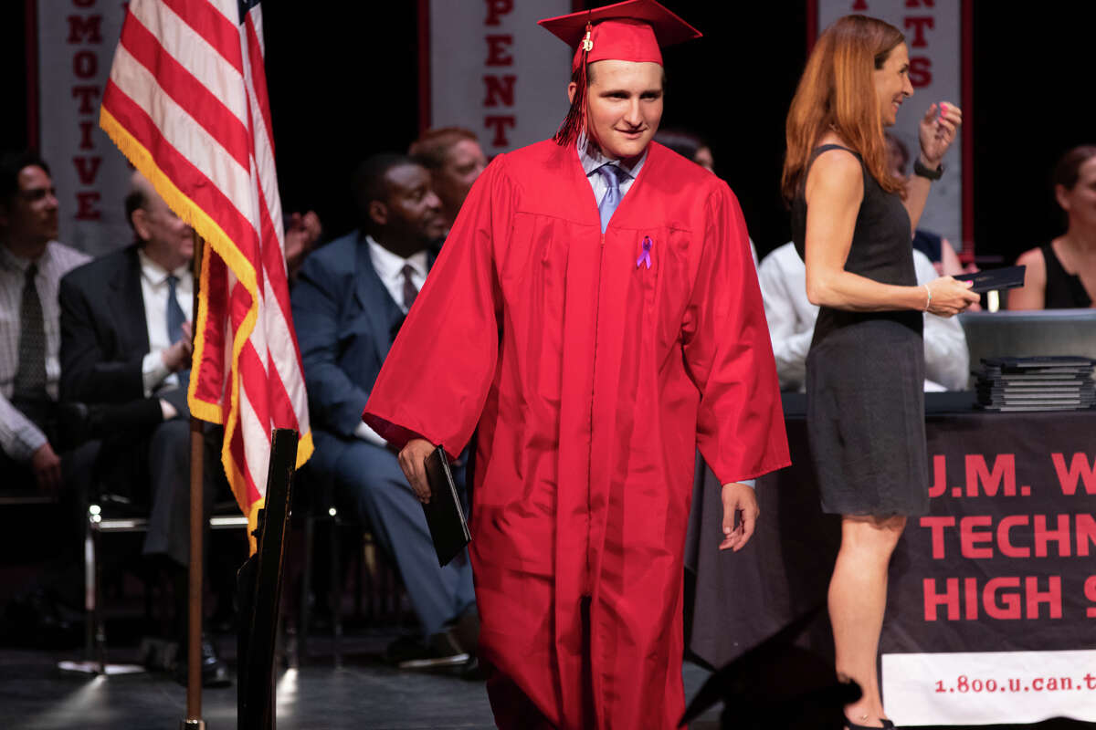 Ninety one students from Stamford's J.M. Wright Technical High School graduated on June 17, 2019 at a commencement ceremony at the Palace Theatre in Stamford. The speaker was Tony Hardy, valedictorian of the class of 1984.