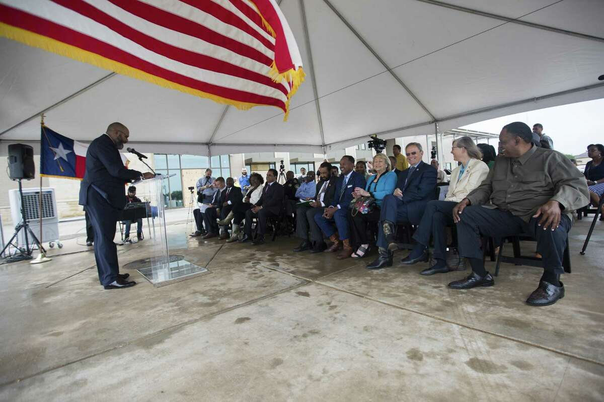 Fort Bend ISD Superintendent Charles E. Dupre speaks at a news conference celebrating progress on the Sugar Land 95 Memorial Project in Sugar Land, Monday, June 17, 2019. Gov. Abbott signed a bill that would allow Fort Bend County to operate and maintain the cemetery where 95 African American remains were found last year.