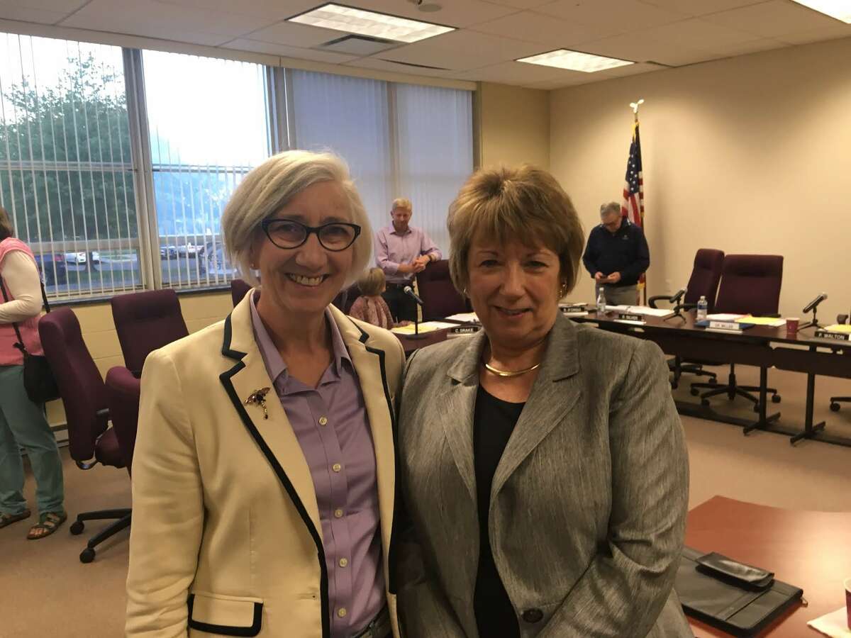 Interim Superintendent Dr. JeanAnn Paddyfote, right, with Board of Education member Fran Walton, left.