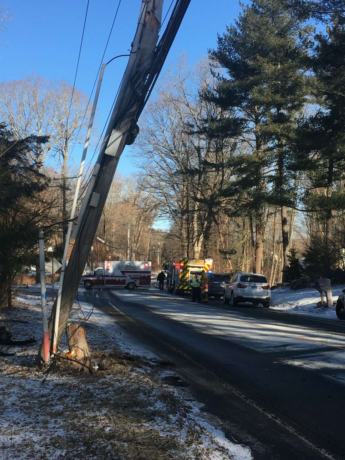 Police closed off part of Route 116 Thursday, Jan. 31 after a car crashed into a utility pole. - Steve Coulter photo