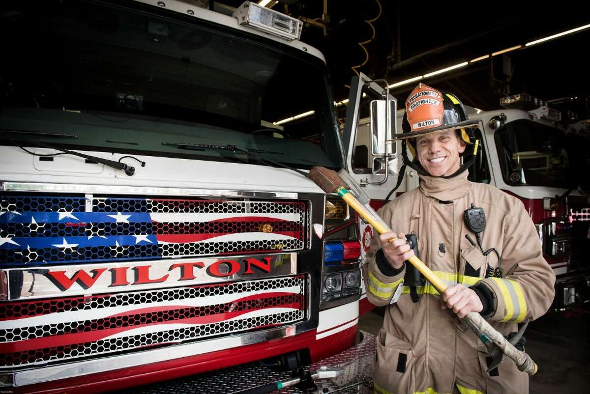 Gary Mandel of Ridgefield is Wilton’s newest firefighter. He fills a vacancy left by Capt. Jim Gies, who retired. — Bryan Haeffele photo