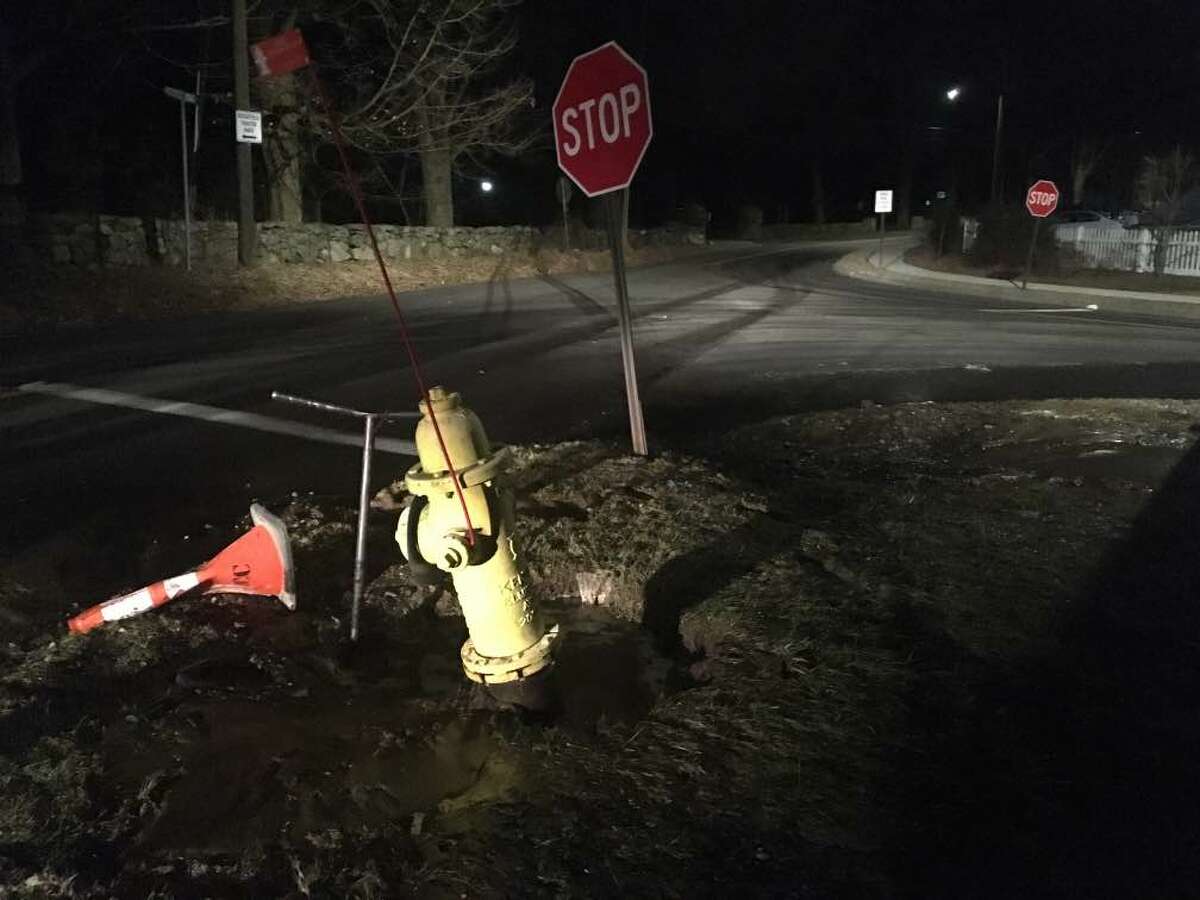 The fire hydrant that was struck Sunday night. — Peter Yankowski photo