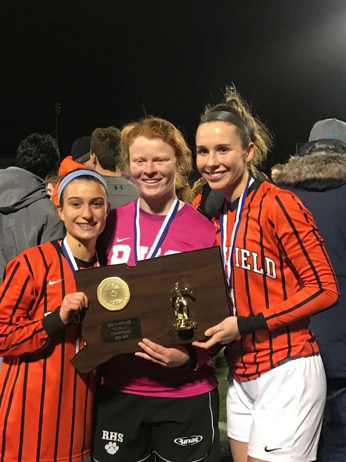 Ridgefield High School girls soccer captains Amelia Hynes, Lauren Castle, and Claire Middlebrook.