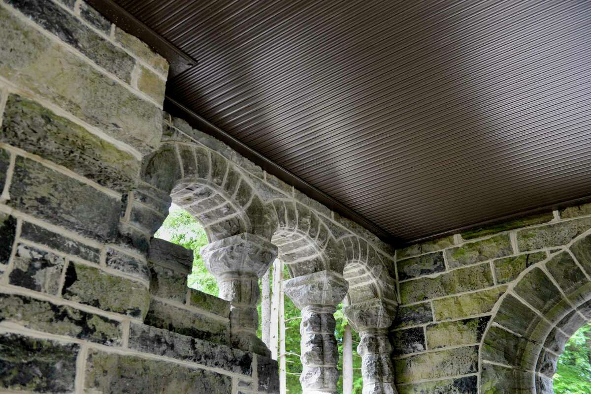 Spencer’s Den and the porte cochere on Tuesday, June 18, 2019, at Yaddo in Saratoga Springs, N.Y. The porte cochere had major restorations completed, including steel beams that were inserted to support the upper floors and a new foundation. (Catherine Rafferty/Times Union)