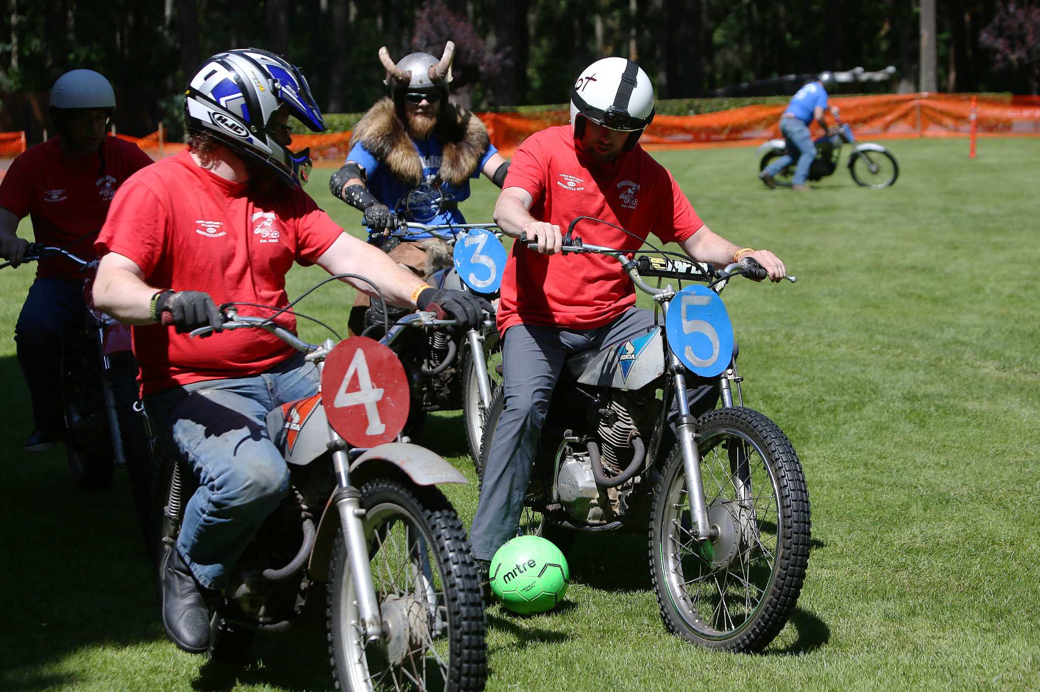 Motorcycle Soccer rides though the LeMay Motorcycle Days