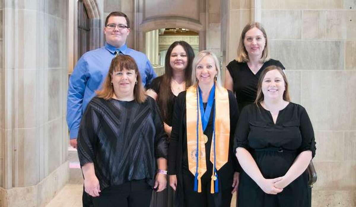 Graduates of the Southwestern Illinois College Health Information Technology and Medical Billing & Coding programs gathered recently at St. Peter’s Cathedral in Belleville for the 2019 Health Sciences Pinning Ceremony. HIT graduates pictured include: from left, front row, Rosalie Kreighbaum of Smithton, Jannell Cortez of Glen Carbon, Kayla Lynch of Mascoutah; second row, Nicholas Thompson of Swansea, Melinda Ellington of Belleville and Stacy Young of O’Fallon.
