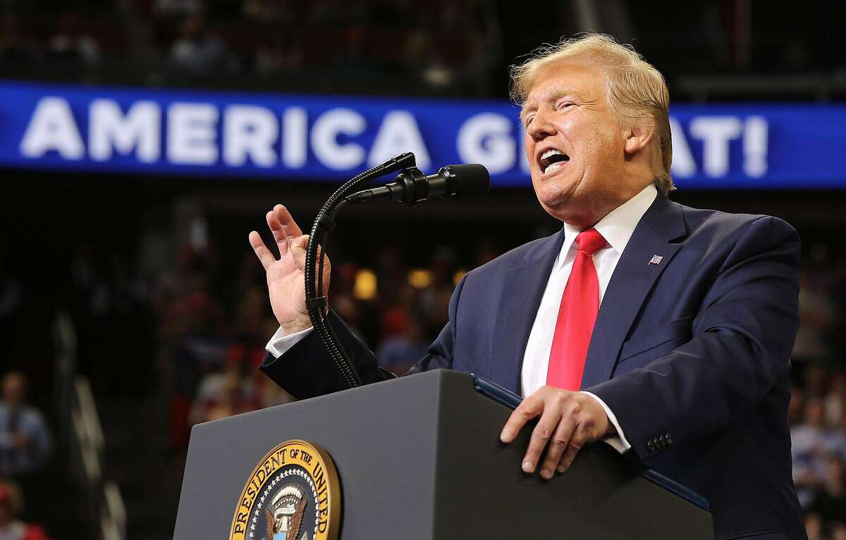 President Donald Trump delivers remarks at Amway Center in Orlando, Fla., on Tuesday, June 18, 2019, during his 2020 campaign kick-off rally. (Joe Burbank/Orlando Sentinel/TNS)