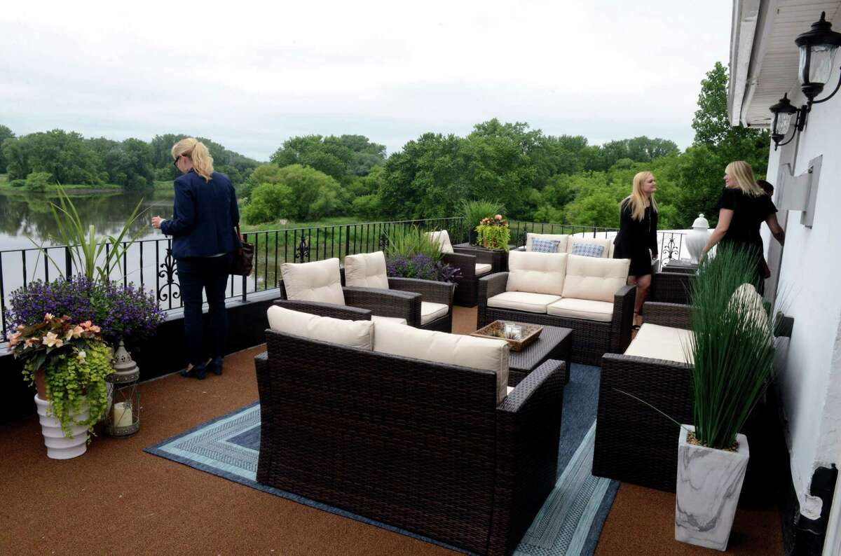 Guests of Mazzone Hospitality tour of the newly remodeled lobby and renovated hotel rooms and suites on Wednesday, June 19, 2019, at Glen Sanders Mansion in Scotia, N.Y. (Catherine Rafferty/Times Union)
