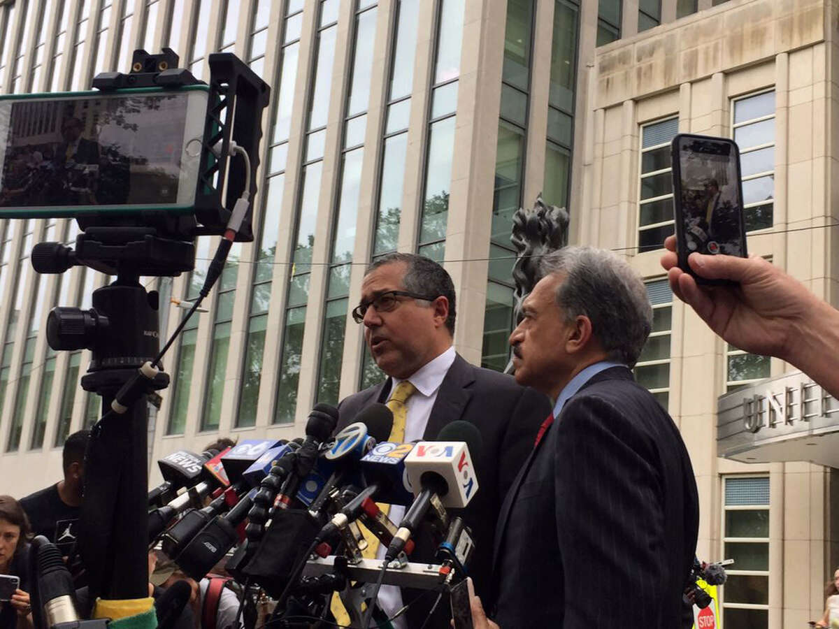 Keith Raniere attorney Marc Agnifilo speaks to reporters following the verdict on Wednesday, June 19, 2019, in Brooklyn, N.Y. (Rob Gavin/Times Union)