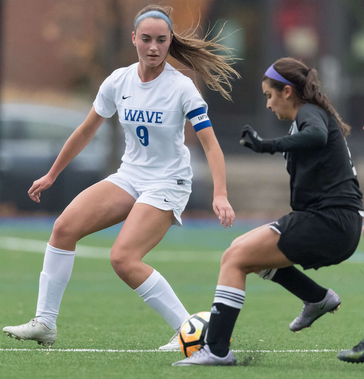 Senior Charlotte Harmon in her last action on the pitch in 2016. Courtesy Darien Athletic Foundation