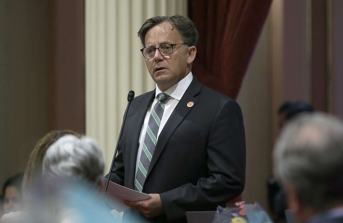 State Sen. Josh Newman, D-Fullerton, discusses the recall election against him, during the Senate session, Monday, June 11, 2018, in Sacramento, Calif. Newman was recalled in last Tuesday's election and former Assemblywoman Ling Ling Chang, R-Diamond Bar, was voted in to replace him.