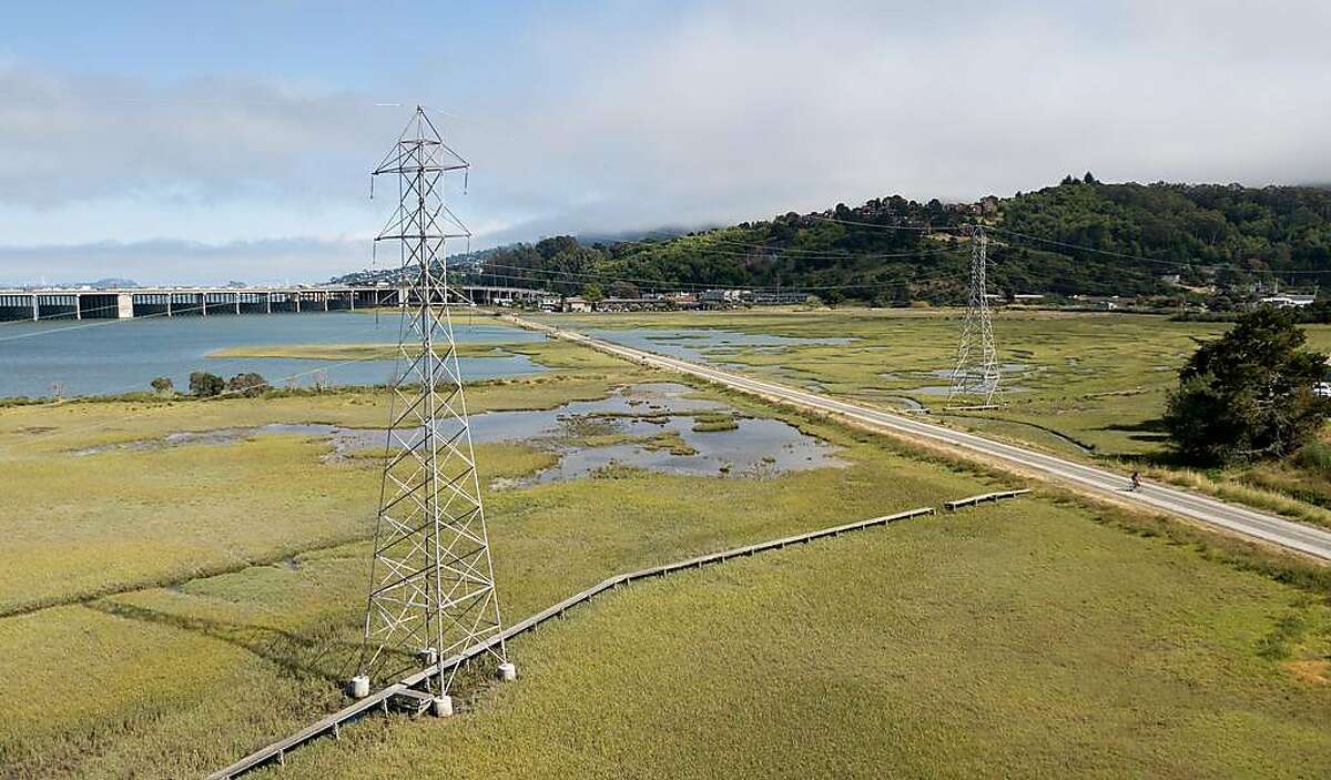 Power lines are seen in Mill Valley on Wednesday, June 19, 2019. PG&E is overhauling part of a major transmission line in Marin County that serves Sausalito.