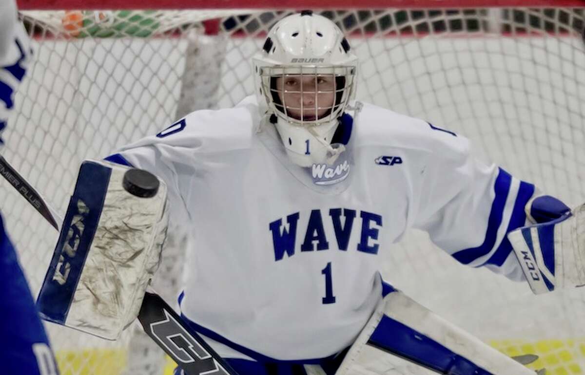 Senior Brendan Bumgardner in goal for the Wave. Courtesy Darien Athletic Foundation