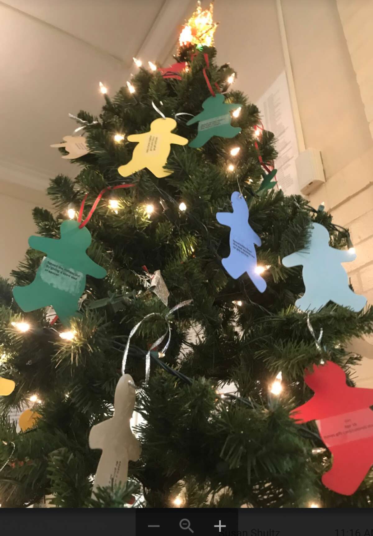The Gingerbread Man tree in Town Hall.