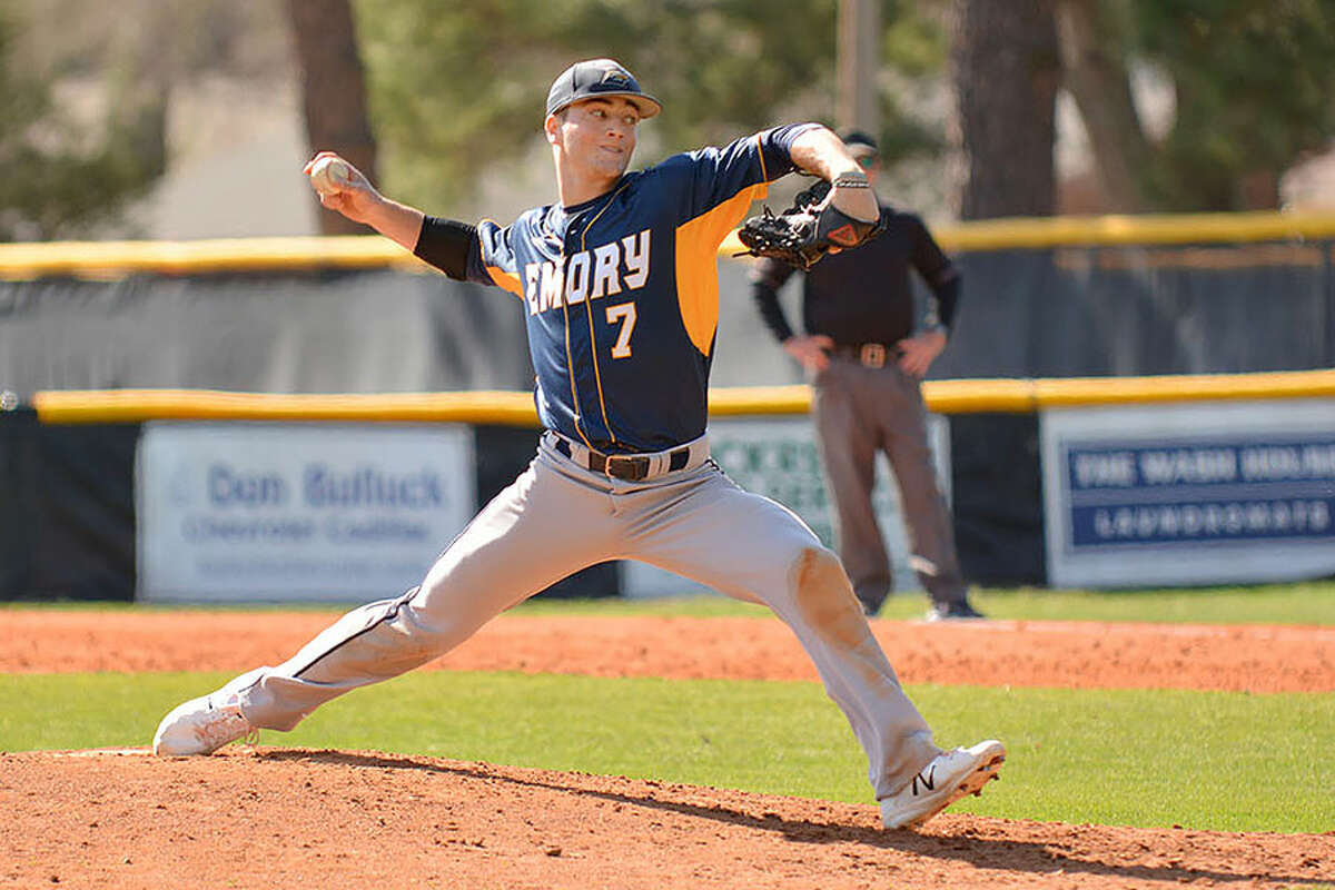 Darien's Richard Brereton fires in a pitch for the Emory Eagles last spring. - Emory Athletics Photo