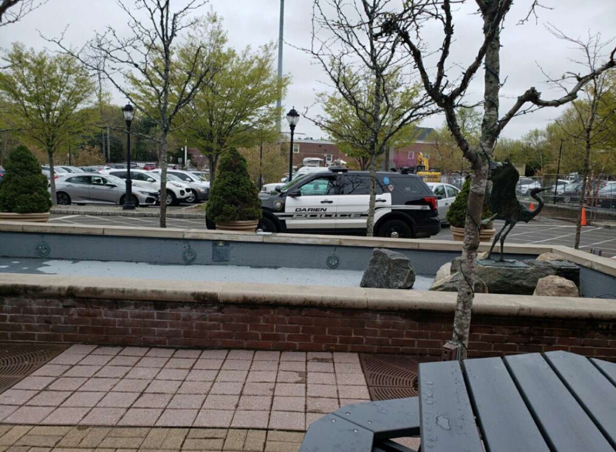 Darien Police outside the Darien Library Friday following a theft of personal property - Sandra Diamond Fox photo