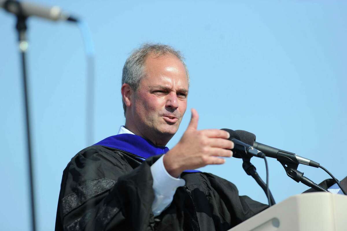 Stephen Falcone, superintendent of schools, speaks during the Darien High School graduation ceremony on the athletic field at the school, Thursday evening, June 20, 2013.