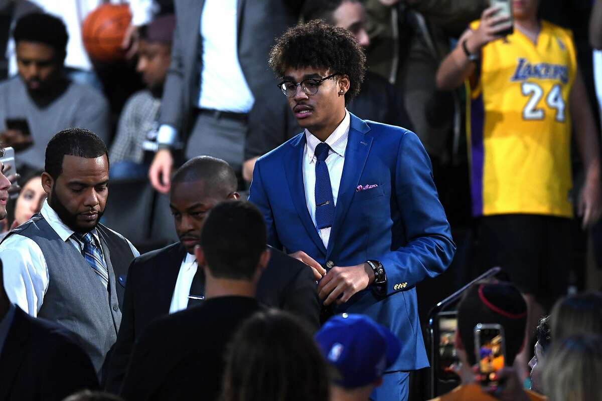 NEW YORK, NEW YORK - JUNE 20: Jordan Poole reacts after being drafted with the 28th overall pick by the Golden State Warriors during the 2019 NBA Draft at the Barclays Center on June 20, 2019 in the Brooklyn borough of New York City. NOTE TO USER: User expressly acknowledges and agrees that, by downloading and or using this photograph, User is consenting to the terms and conditions of the Getty Images License Agreement. (Photo by Sarah Stier/Getty Images)