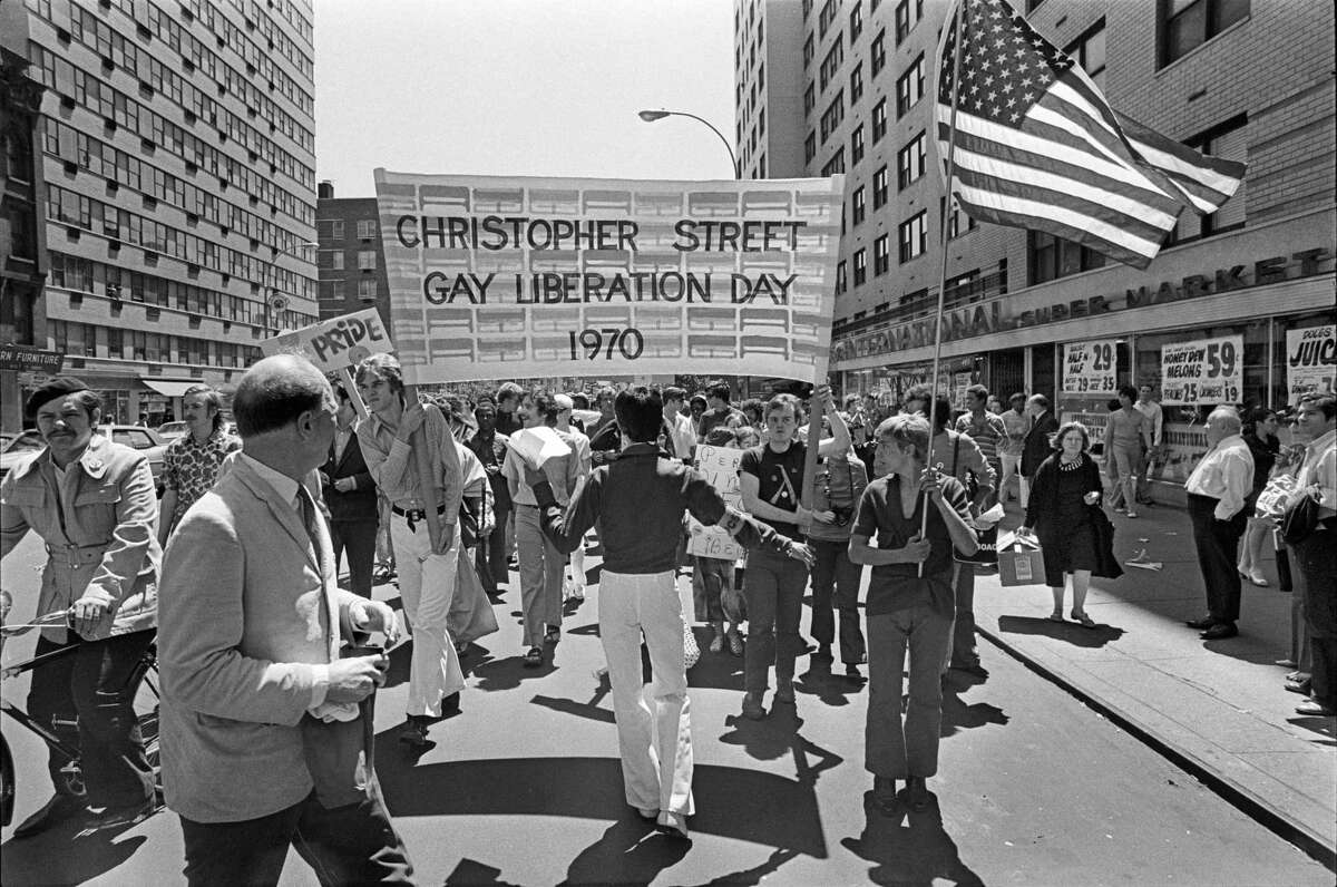Thousands participating in a Pride March on June 28, 1970, marched from Sheridan Square in the Village up 6th Avenue to the Sheep Meadow in Central Park in New York City.