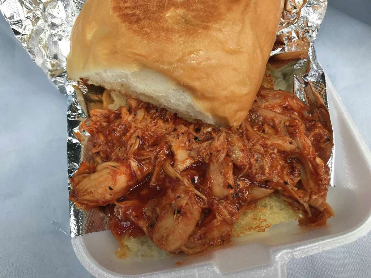 Pulled smoked chicken sandwich from Papa’s Quickdraw BBQ