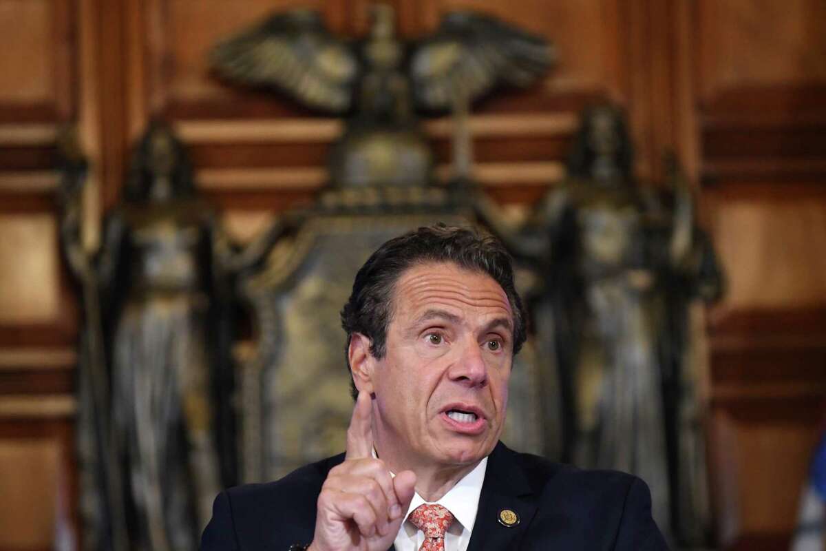 Gov. Andrew Cuomo holds an end of session briefing on Friday June 21, 2019, at the Capitol in Albany, N.Y. (Will Waldron/Times Union)