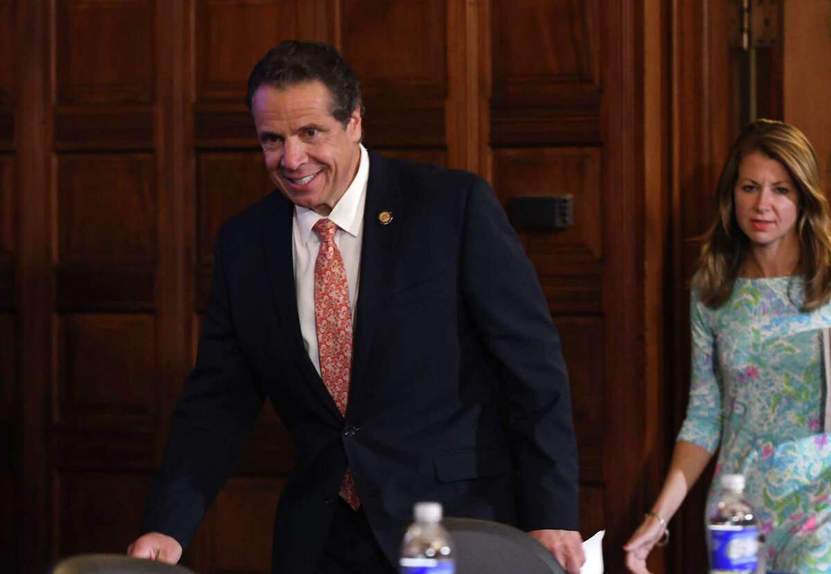 Gov. Andrew Cuomo enters the Red Room to hold an end of session briefing on Friday June 21, 2019, at the Capitol in Albany, N.Y. (Will Waldron/Times Union)