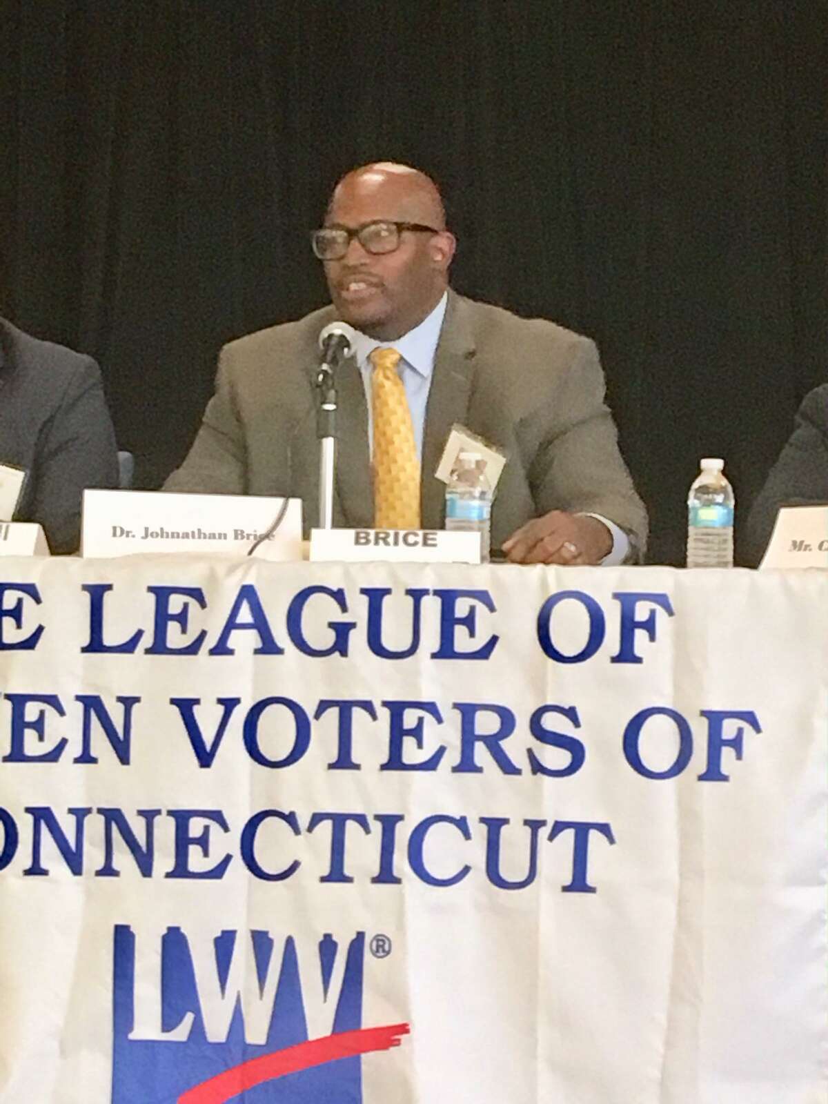 Jonathan Brice, a candidate for Interim Superintendent of Schools at a League of Women Voters Forum held at Claytor School in Bridgeport. June 22, 2019