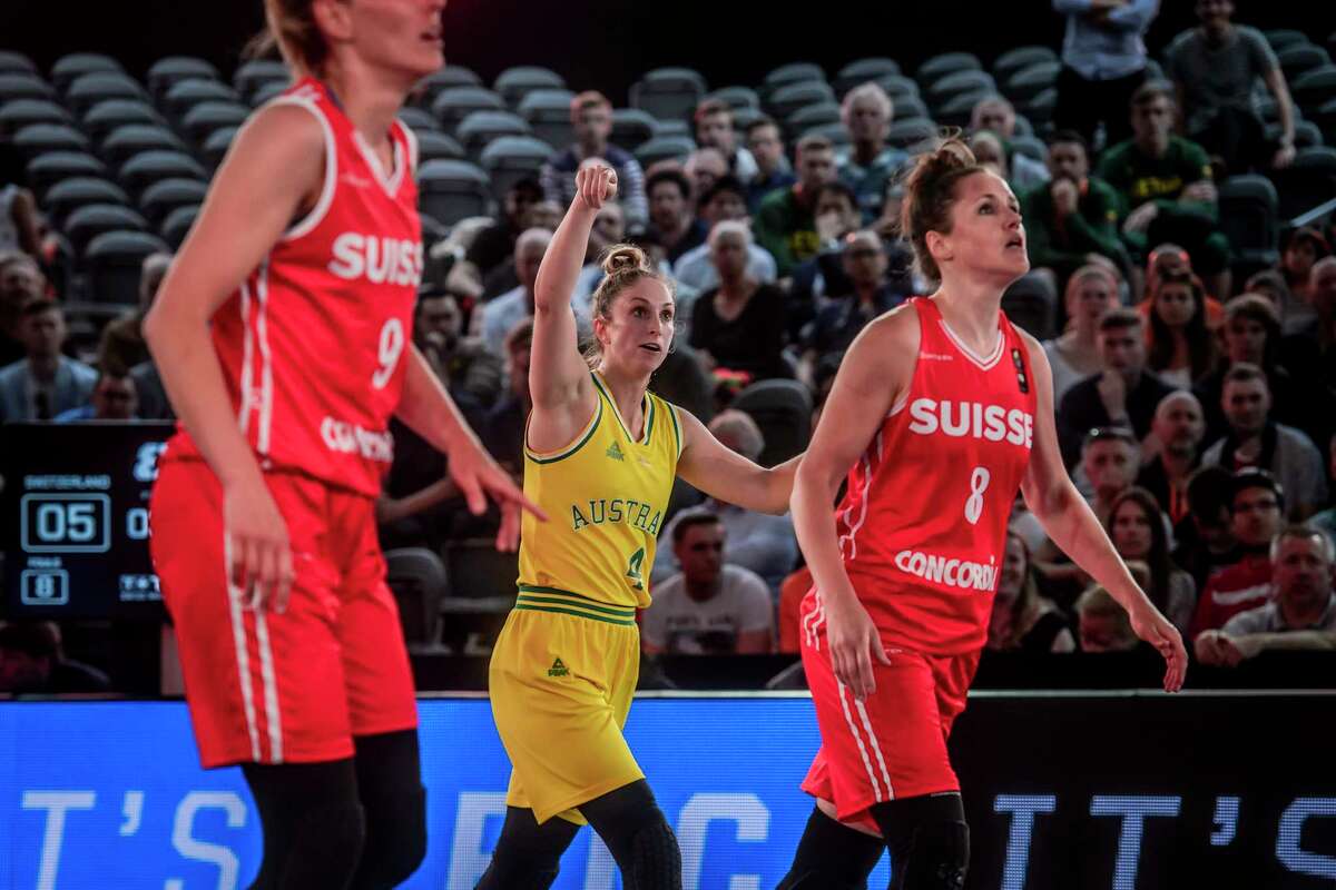Rebecca Cole, middle, competing at the 3x3 World Cup at the Netherlands. Cole will play for Team World in the upcoming Aurora Games at Times Union Center. (FIBA photo)