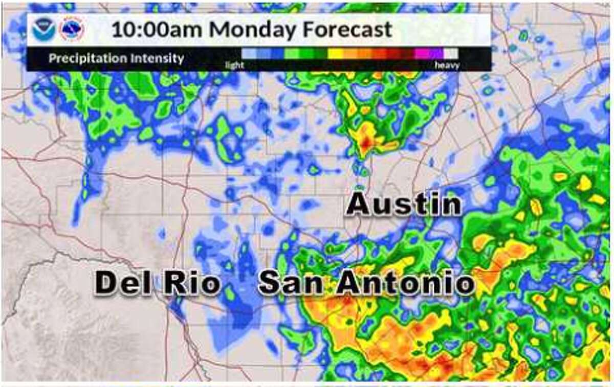 Two rounds of storms are expected on Monday in San Antonio, according to the National Weather Service.