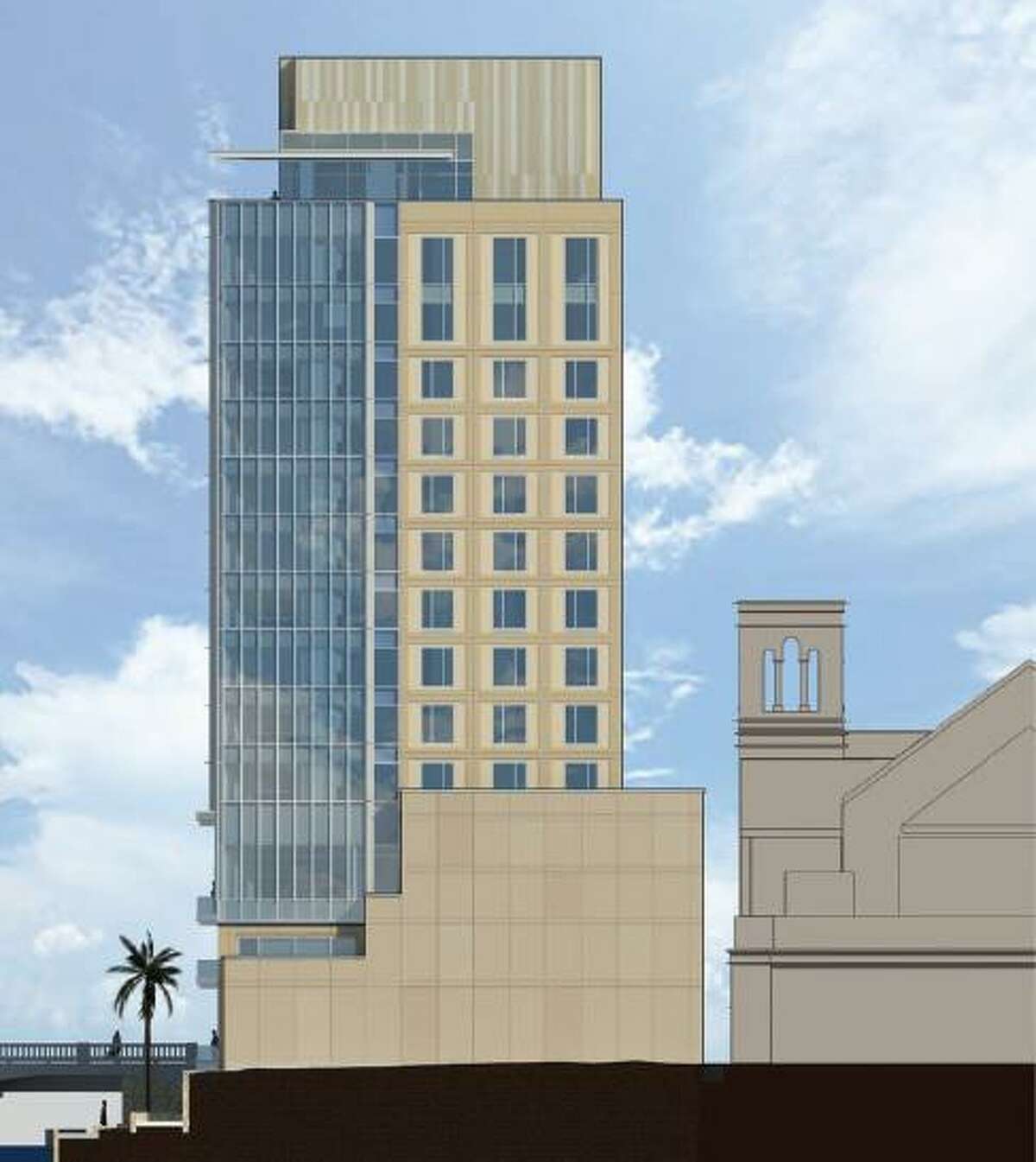 SMS-SAR Hospitality, LLC is proposing building a 14-story hotel near St. Mary's Catholic Church in downtown San Antonio.