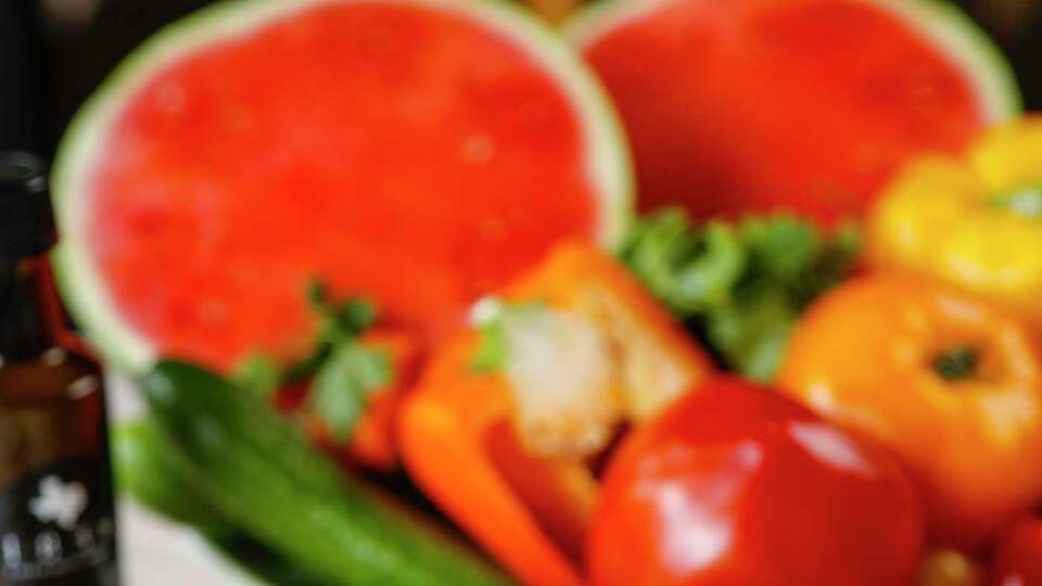 Watermelon gazpacho, is a refreshing, chilled summer soup at Roost restaurant, 1972 Fairview.